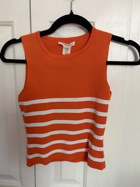 Women's Orange & White Striped Knit Tank Top